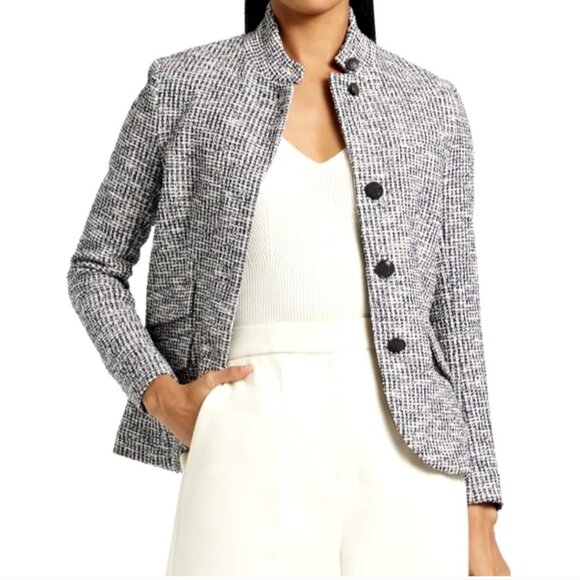 NWT$600 RAG & BONE 0 4 10 Slade Italian Tweed Blazer Grey Navy White Cotton - Picture 3 of 10